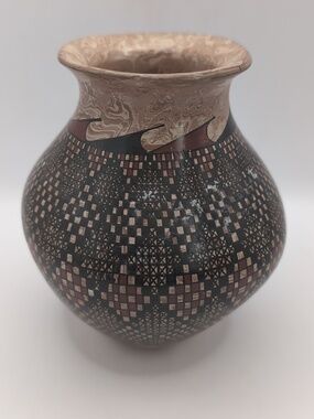 Handmade Signed Mata Ortiz Geometric Polychrome Pottery Bowl Vase - Lazaro Ponce
